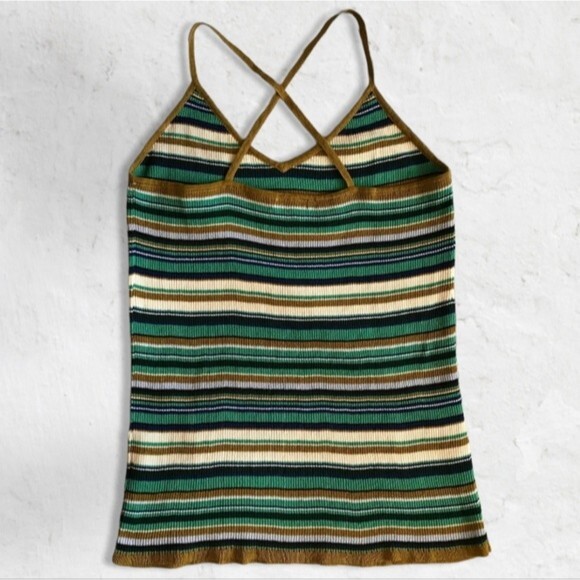 H&M Ribbed Cross Cross V-Neck Tank Top Gold Green Navy White Women's Size Large - Picture 4 of 4